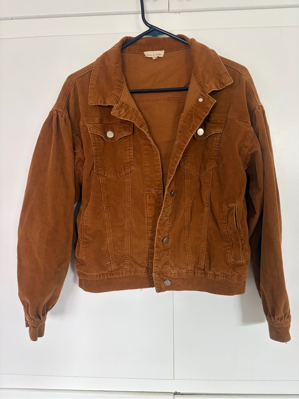 Corduroy Button-Up Bomber Jacket in Rust Brown
